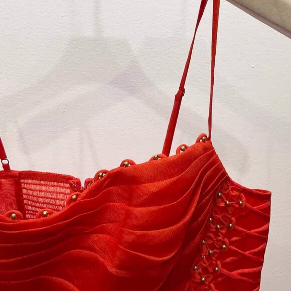 Zimmermann Red Mini Dress Floral Jacquard Fit Flare Size 1 (US 4 - Picture 6 of 8